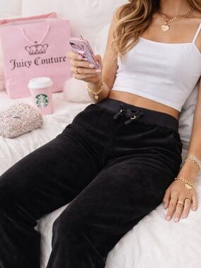 Juicy Couture Black Label Velour Joggers Y2K Cozy Luxe Lounge Pants S